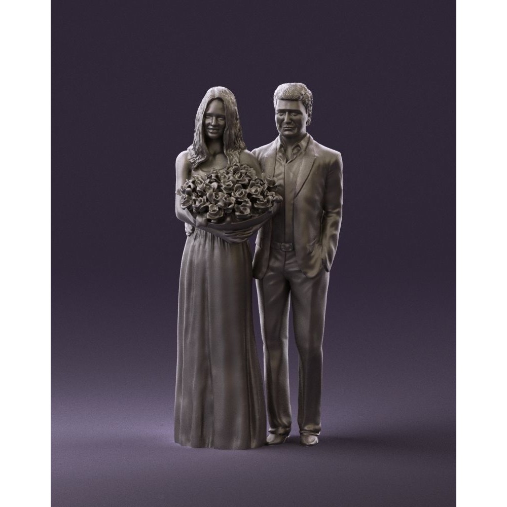 Man and Woman 3D Model – Evening Dresses with Bouquet Flowers, FBX - View 25