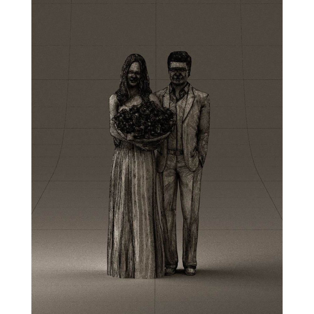 Man and Woman 3D Model – Evening Dresses with Bouquet Flowers, FBX - View 26