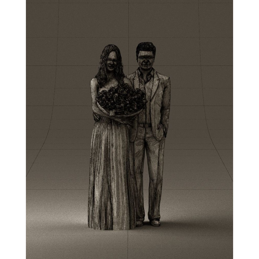 Man and Woman 3D Model – Evening Dresses with Bouquet Flowers, FBX - View 27