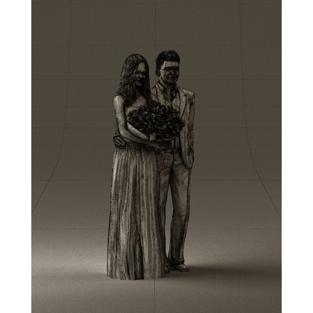 Man and Woman 3D Model – Evening Dresses with Bouquet Flowers, FBX - View 28