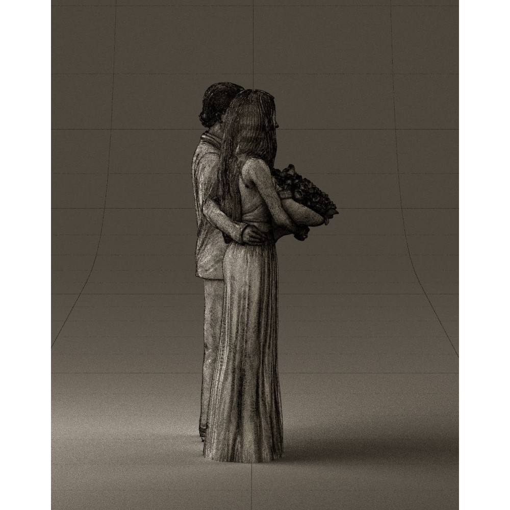 Man and Woman 3D Model – Evening Dresses with Bouquet Flowers, FBX - View 30