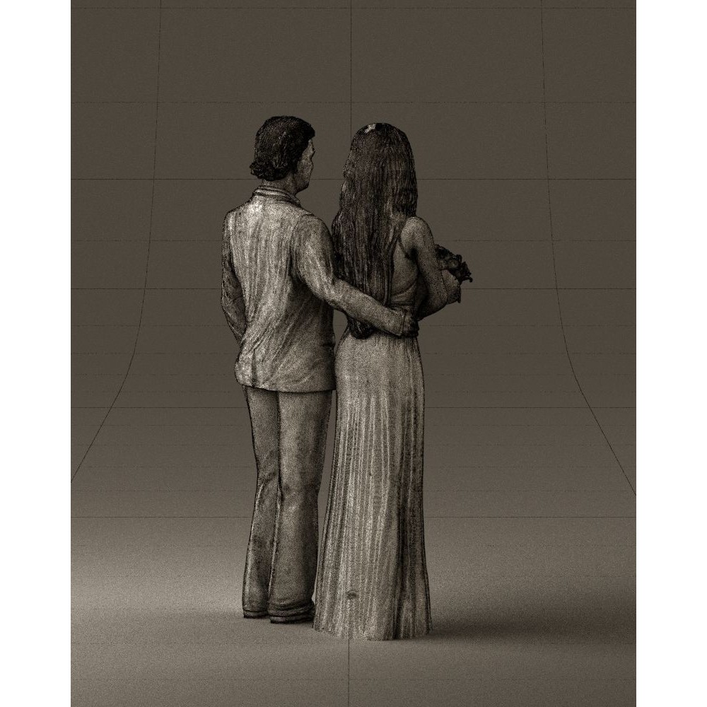 Man and Woman 3D Model – Evening Dresses with Bouquet Flowers, FBX - View 31