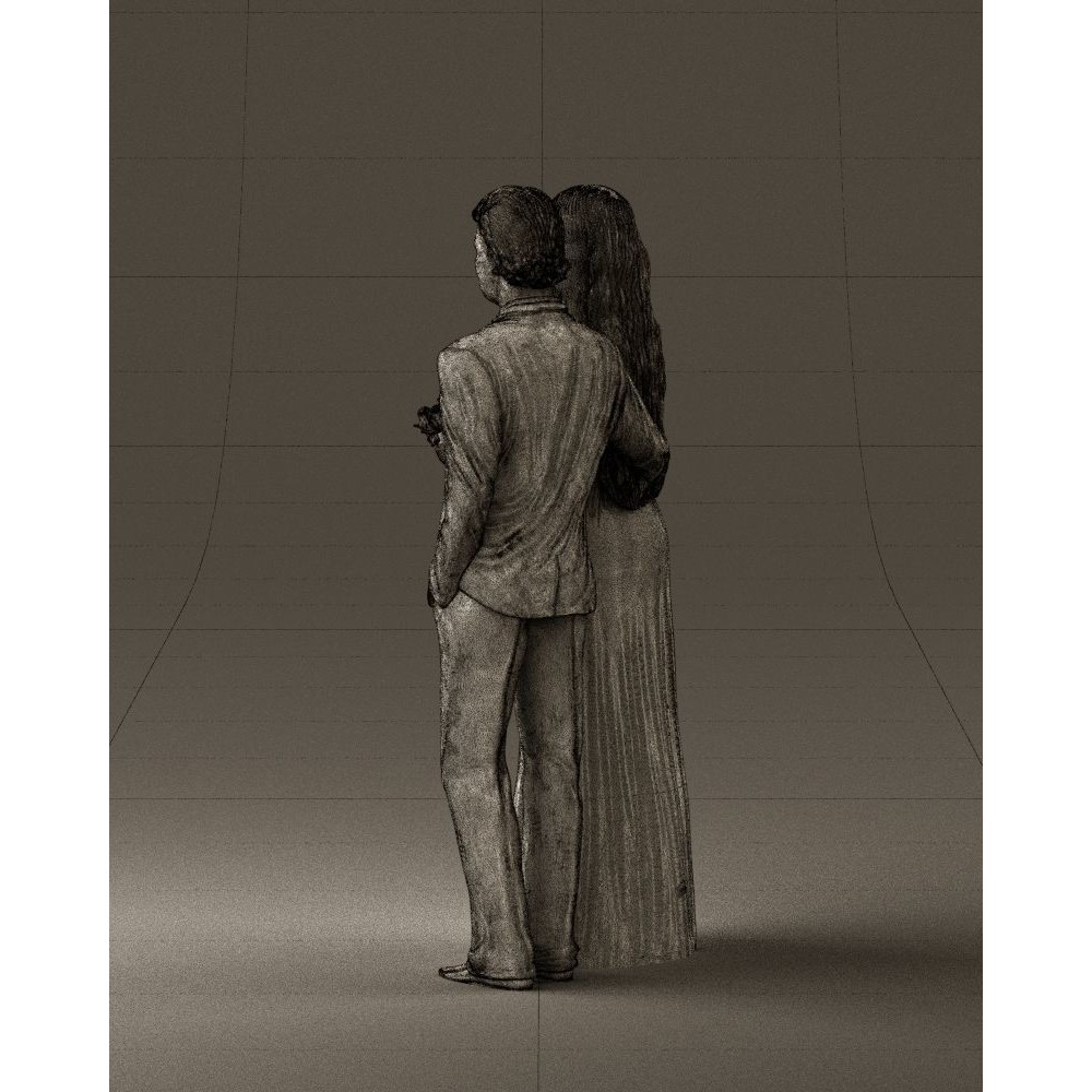 Man and Woman 3D Model – Evening Dresses with Bouquet Flowers, FBX - View 33