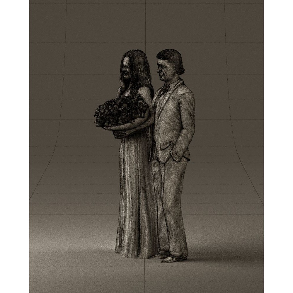 Man and Woman 3D Model – Evening Dresses with Bouquet Flowers, FBX - View 35