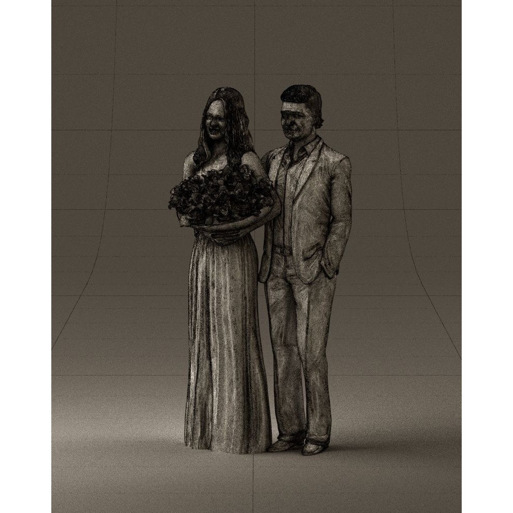 Man and Woman 3D Model – Evening Dresses with Bouquet Flowers, FBX - View 36