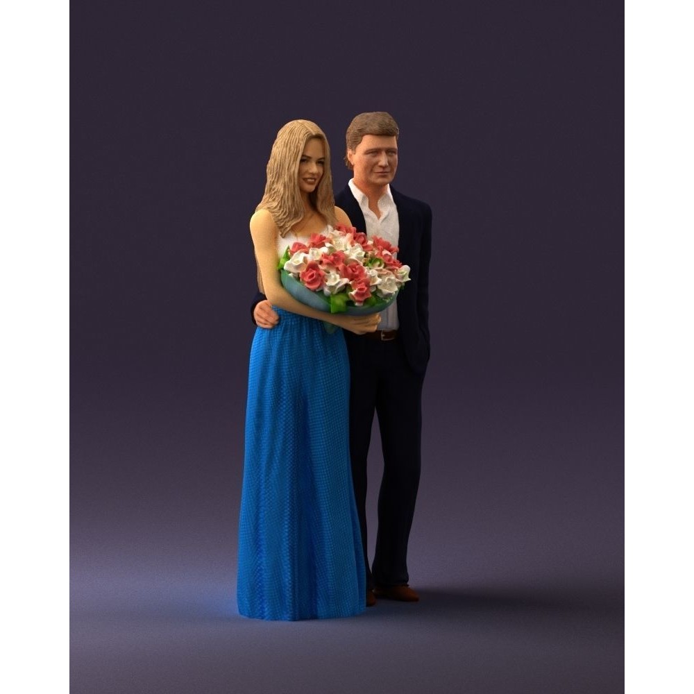 Man and Woman 3D Model – Evening Dresses with Bouquet Flowers, FBX - View 4
