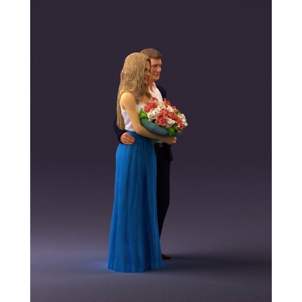 Man and Woman 3D Model – Evening Dresses with Bouquet Flowers, FBX - View 5