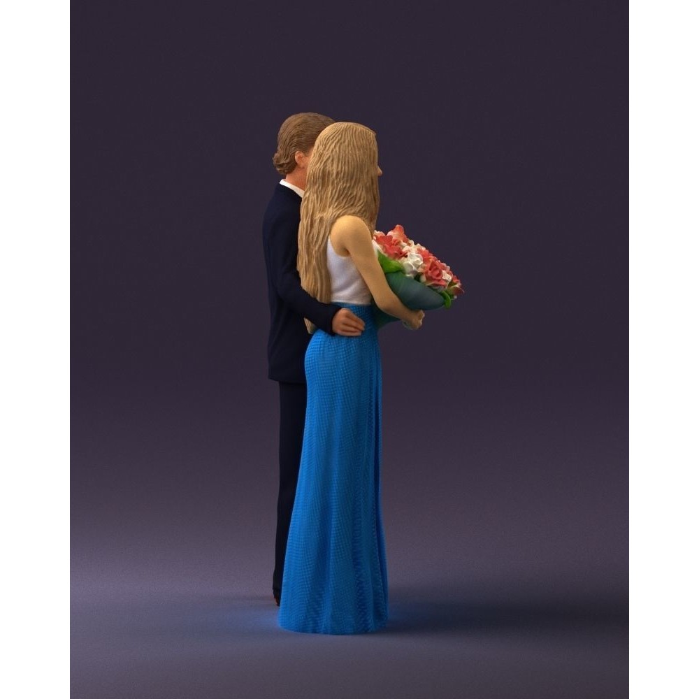 Man and Woman 3D Model – Evening Dresses with Bouquet Flowers, FBX - View 6