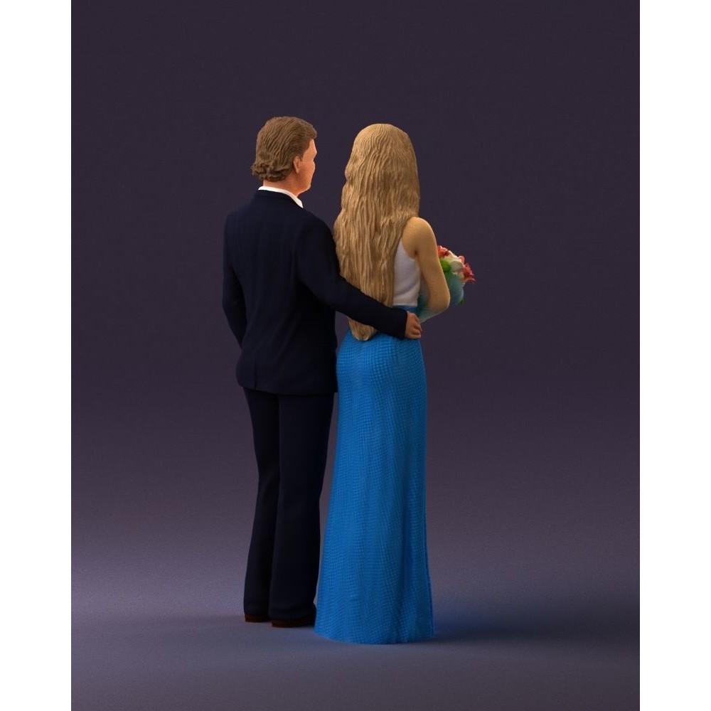 Man and Woman 3D Model – Evening Dresses with Bouquet Flowers, FBX - View 7