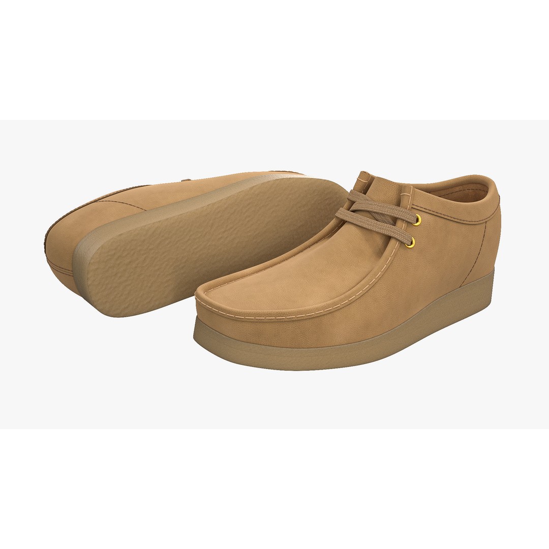 Clarks Wallabee Mid Tan Leather 3D Model – High Poly Game Asset, FBX, OBJ - View 3