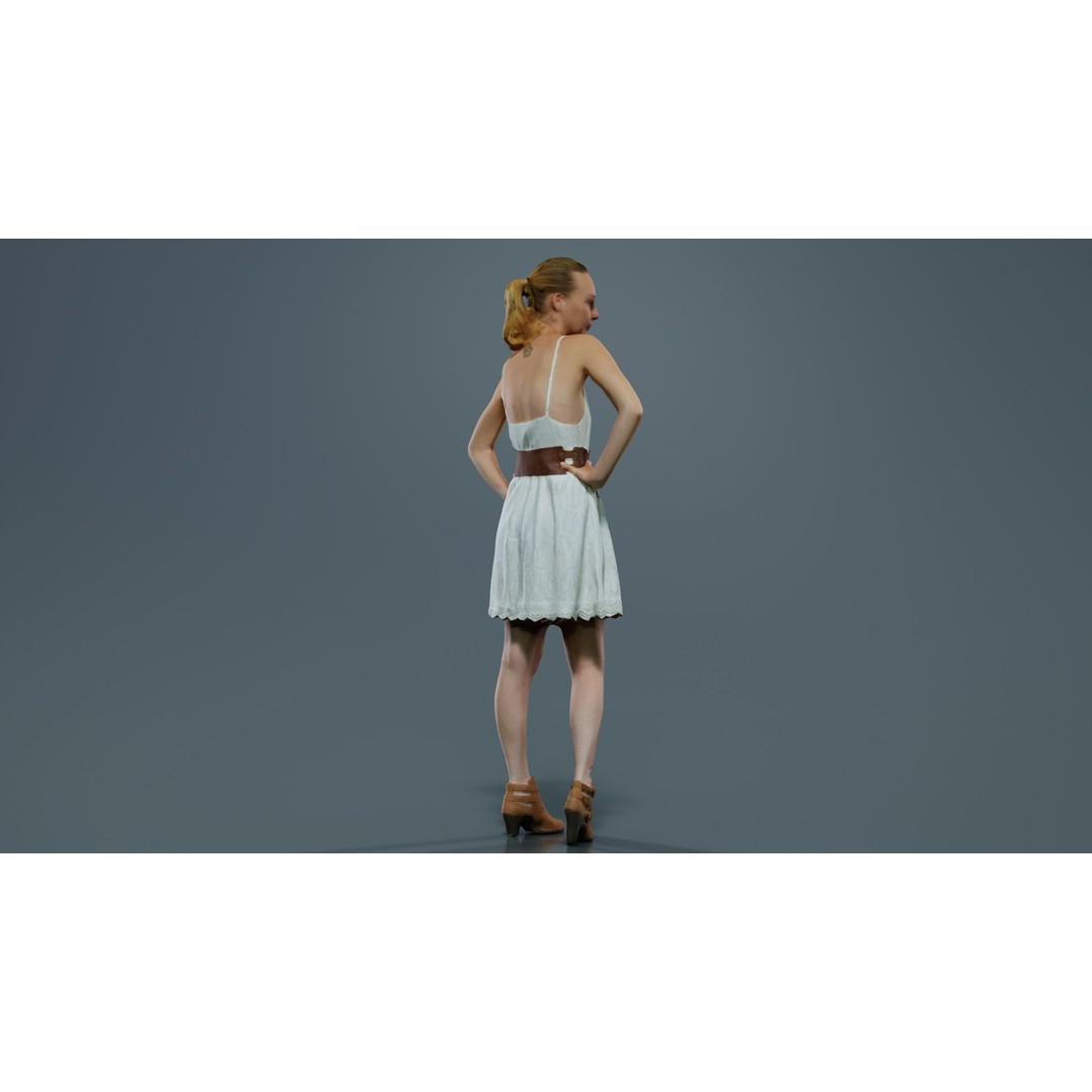 White Dress Woman 3D Model – Low Poly Character, FBX, Blender - View 10