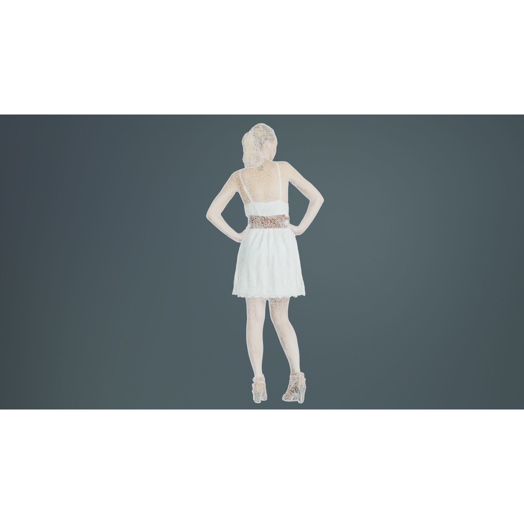 White Dress Woman 3D Model – Low Poly Character, FBX, Blender - View 12