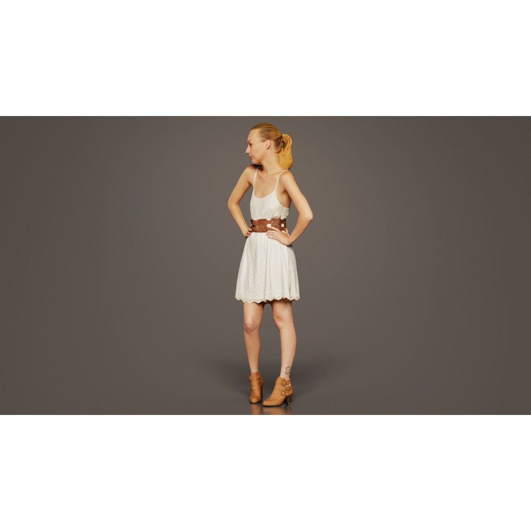 White Dress Woman 3D Model – Low Poly Character, FBX, Blender - View 4