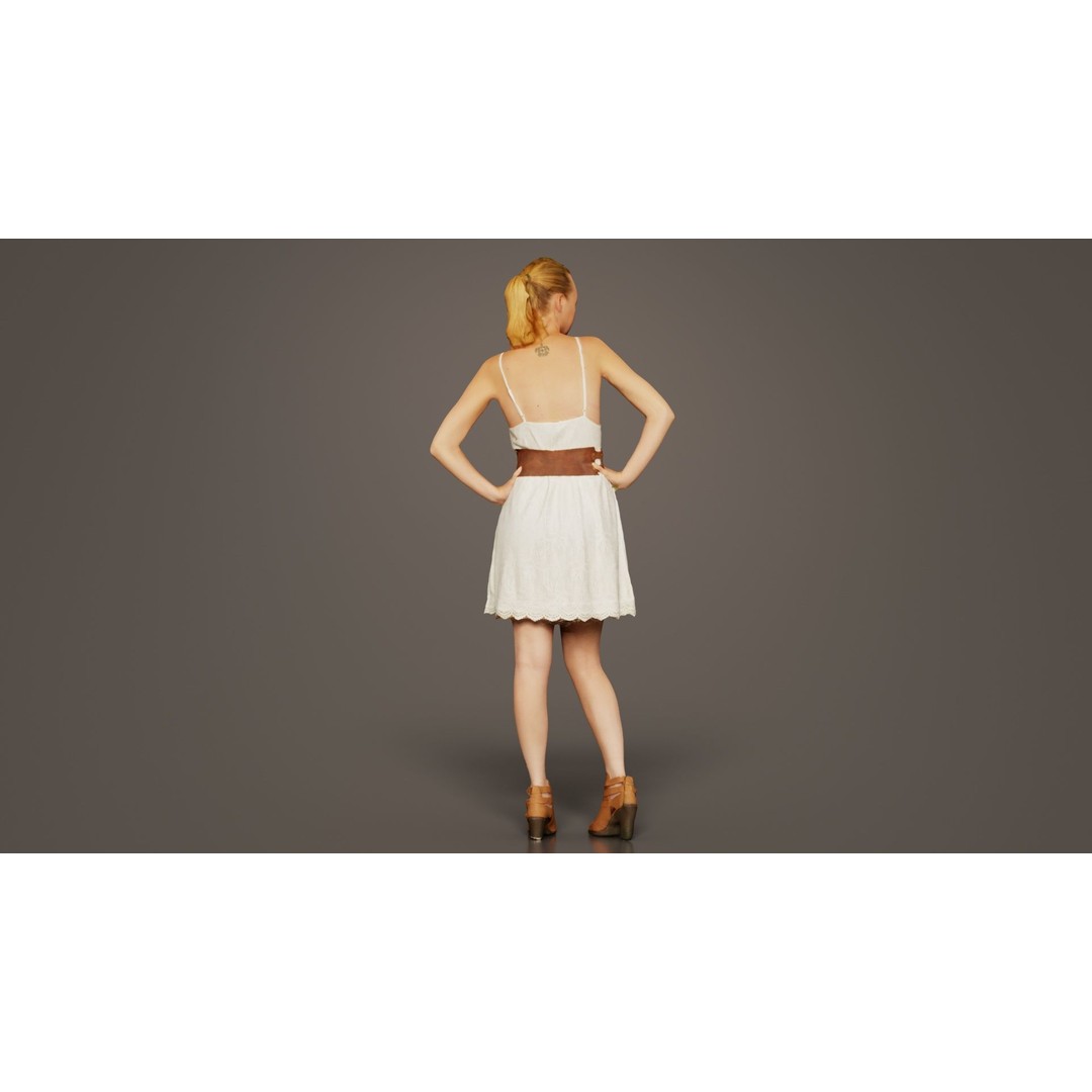 White Dress Woman 3D Model – Low Poly Character, FBX, Blender - View 6