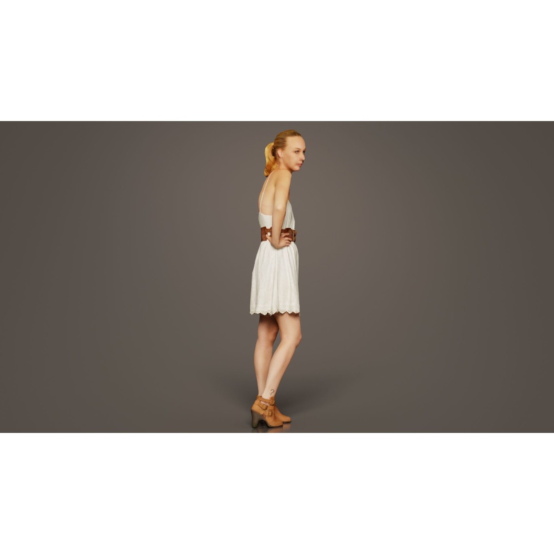 White Dress Woman 3D Model – Low Poly Character, FBX, Blender - View 9