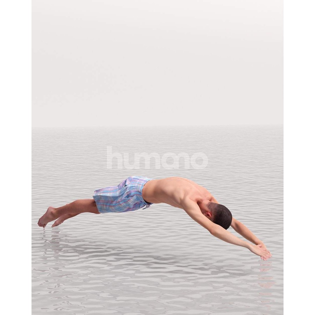 Humano Man Jumping into Pool 3D Model – Realistic PBR Character - View 14