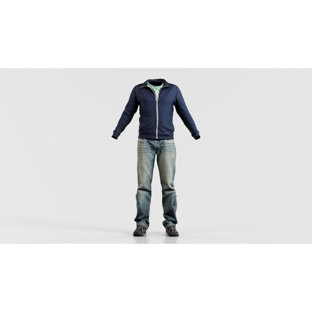 Casual Outfit 3D Model – Low Poly Male Character, FBX, Blender - View 3