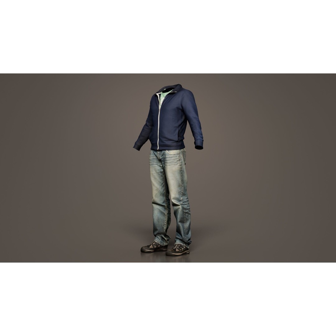 Casual Outfit 3D Model – Low Poly Male Character, FBX, Blender - View 7