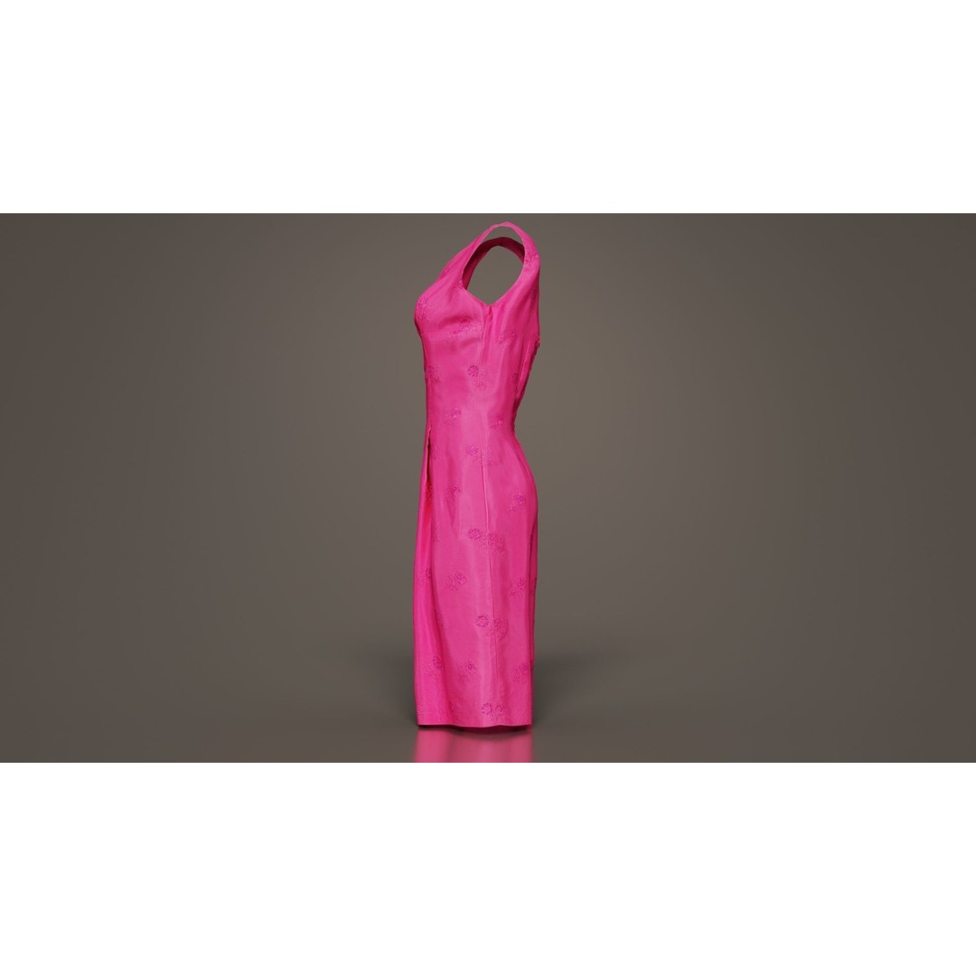 Shiny Pink Flower Dress 3D Model – Low Poly Apparel with PBR Textures - View 10