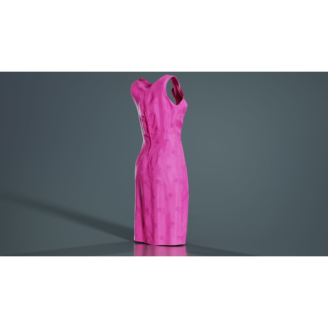Shiny Pink Flower Dress 3D Model – Low Poly Apparel with PBR Textures - View 4