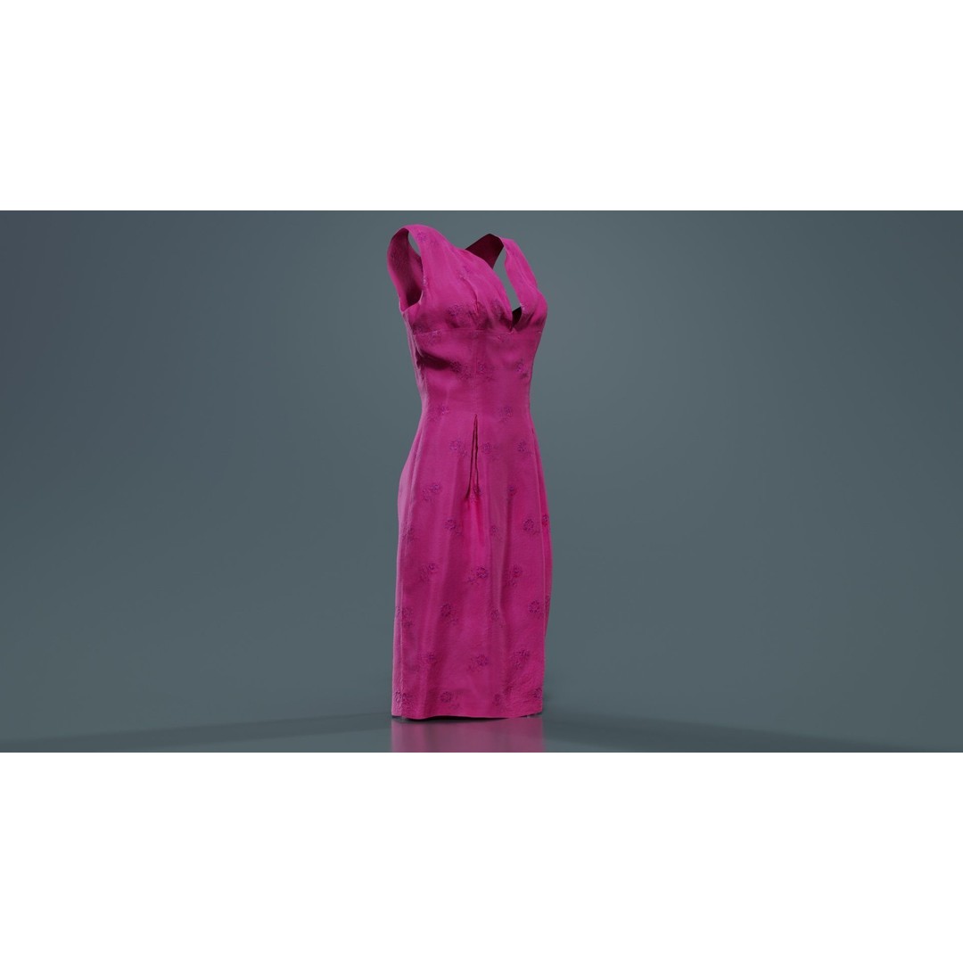 Shiny Pink Flower Dress 3D Model – Low Poly Apparel with PBR Textures - View 6