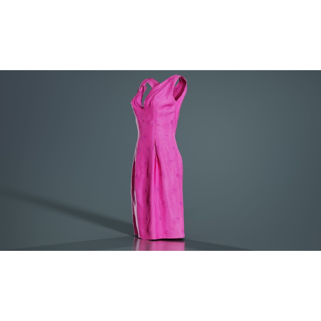 Shiny Pink Flower Dress 3D Model – Low Poly Apparel with PBR Textures - View 7