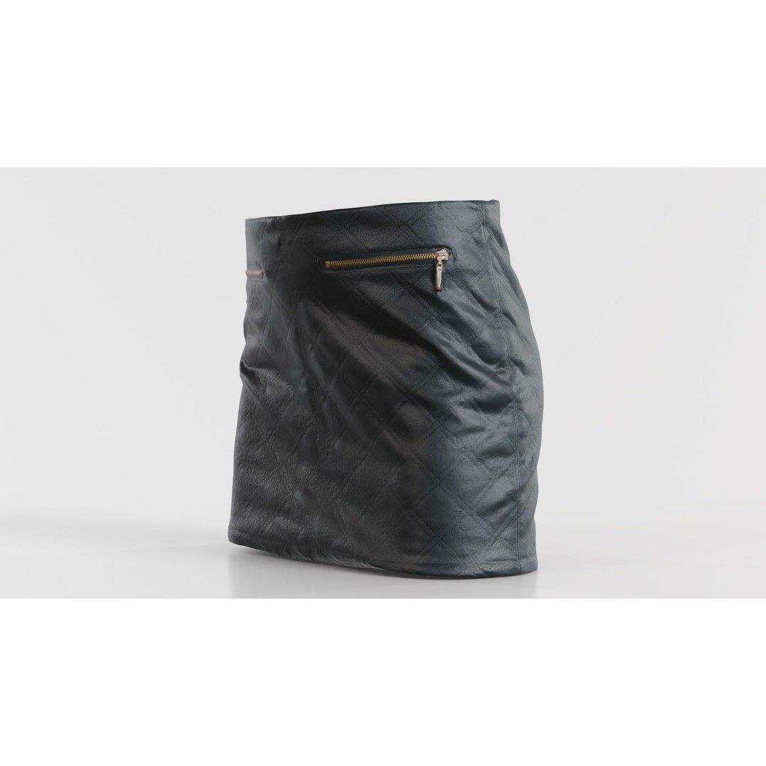 Black Leather Padded Skirt 3D Model – Low Poly Game Asset, FBX, Blender - View 4