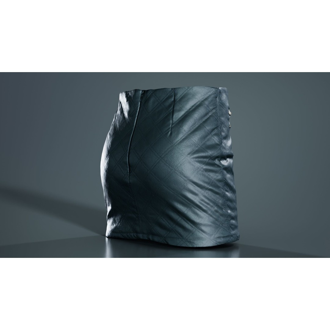Black Leather Padded Skirt 3D Model – Low Poly Game Asset, FBX, Blender - View 8