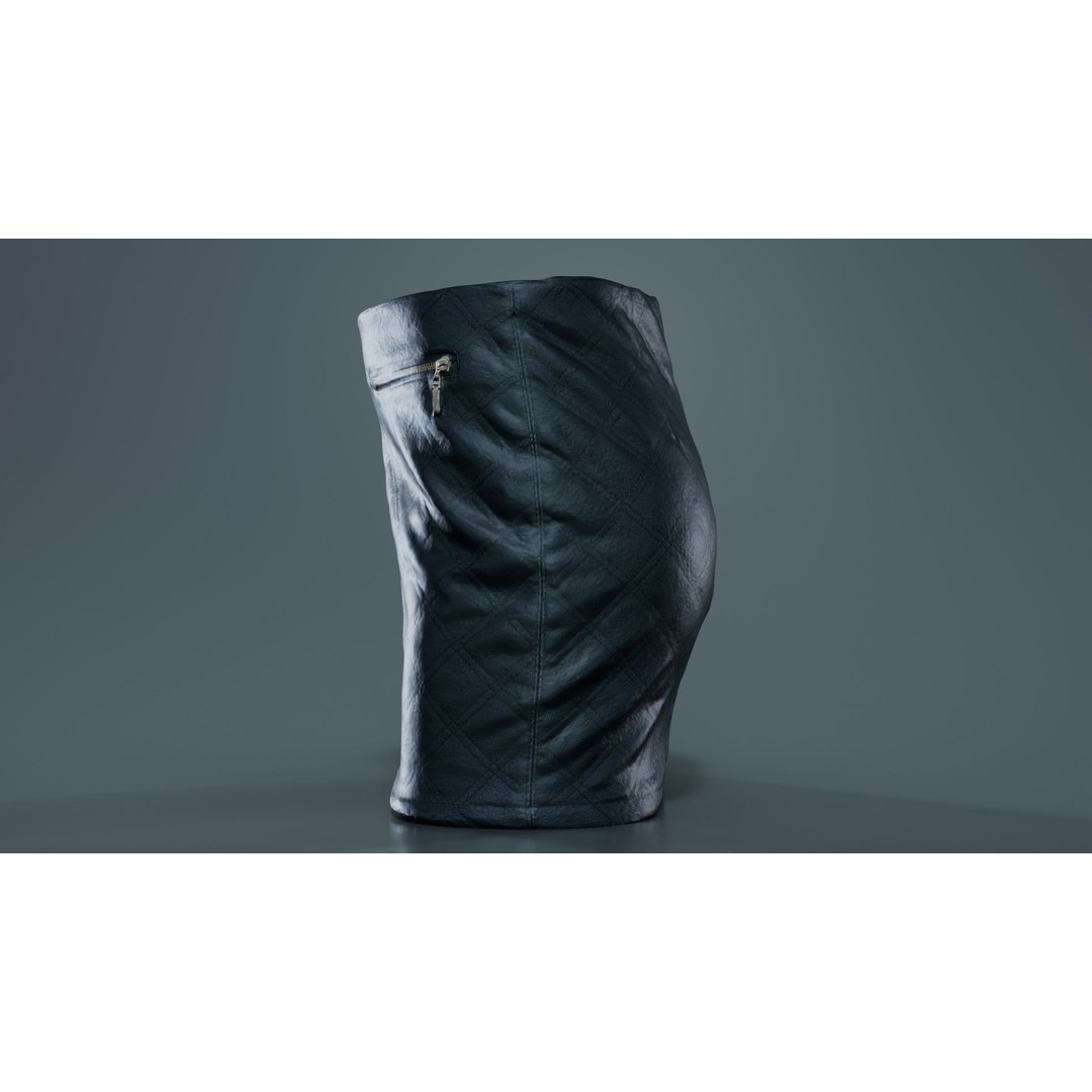 Black Leather Padded Skirt 3D Model – Low Poly Game Asset, FBX, Blender - View 9