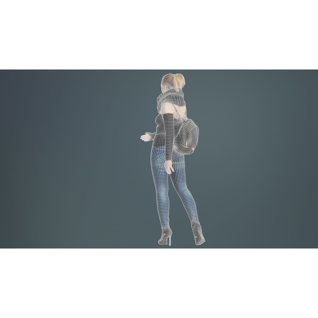 Woman 3D Model – Low Poly Character in Jeans and Scarf, FBX - View 12