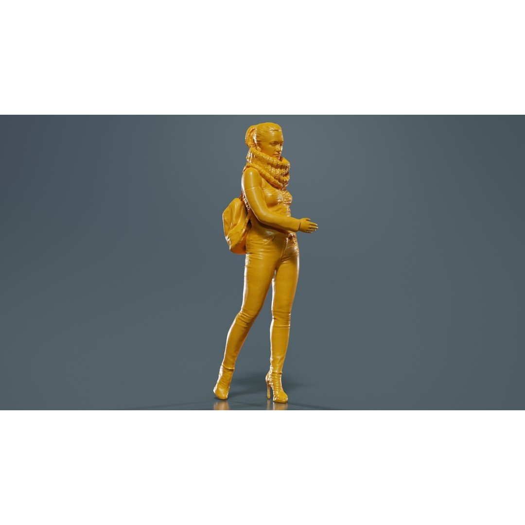 Woman 3D Model – Low Poly Character in Jeans and Scarf, FBX - View 14