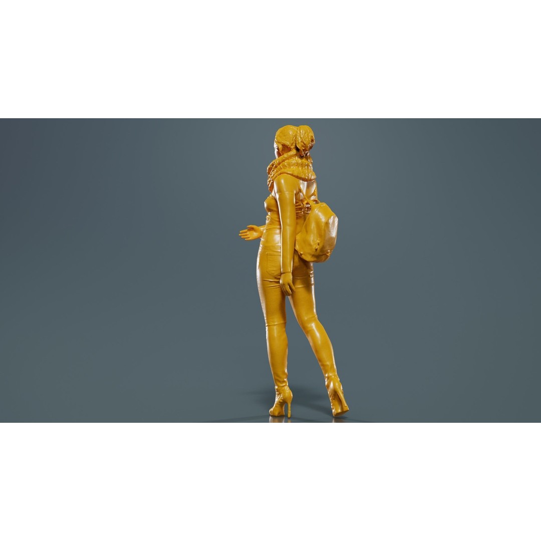 Woman 3D Model – Low Poly Character in Jeans and Scarf, FBX - View 15