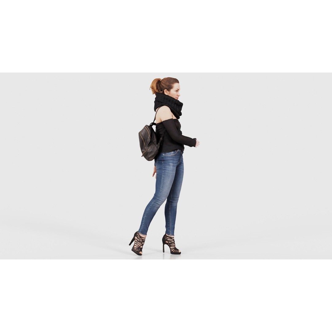 Woman 3D Model – Low Poly Character in Jeans and Scarf, FBX - View 18