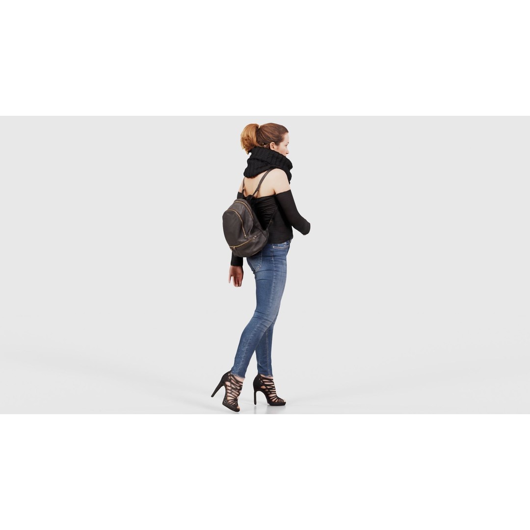 Woman 3D Model – Low Poly Character in Jeans and Scarf, FBX - View 19