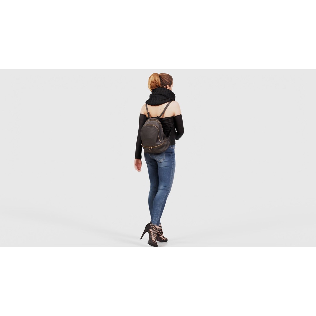Woman 3D Model – Low Poly Character in Jeans and Scarf, FBX - View 20