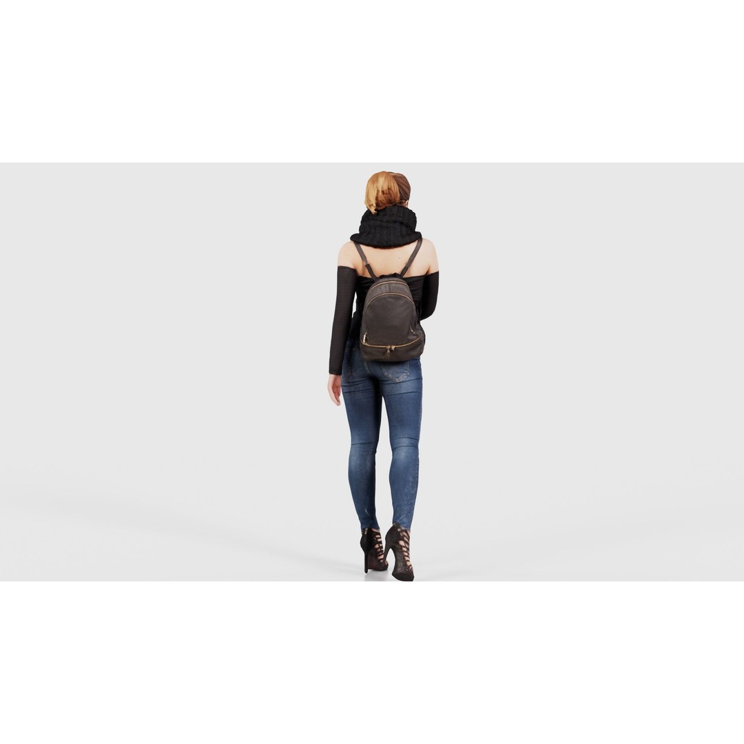 Woman 3D Model – Low Poly Character in Jeans and Scarf, FBX - View 21