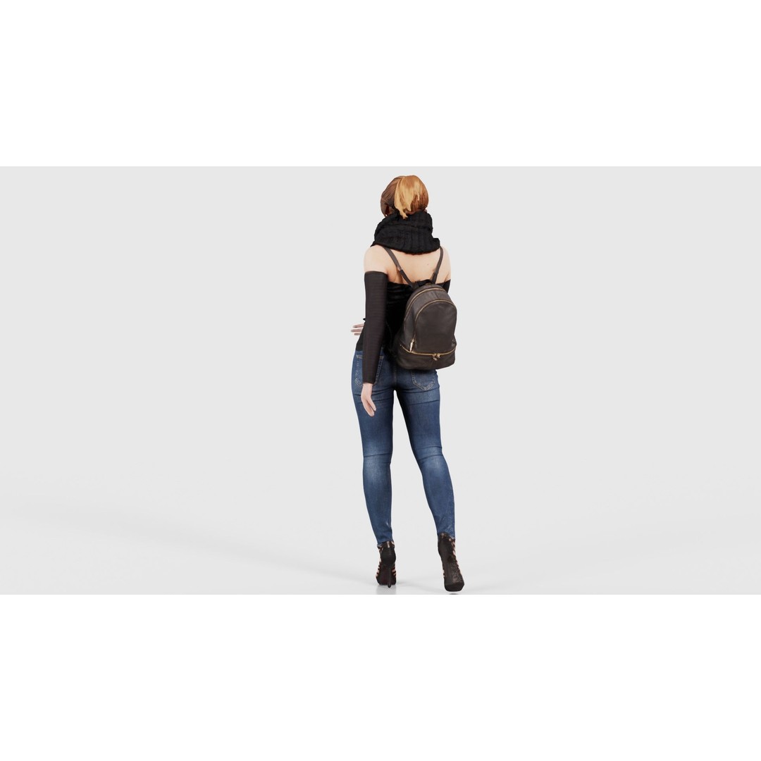 Woman 3D Model – Low Poly Character in Jeans and Scarf, FBX - View 22