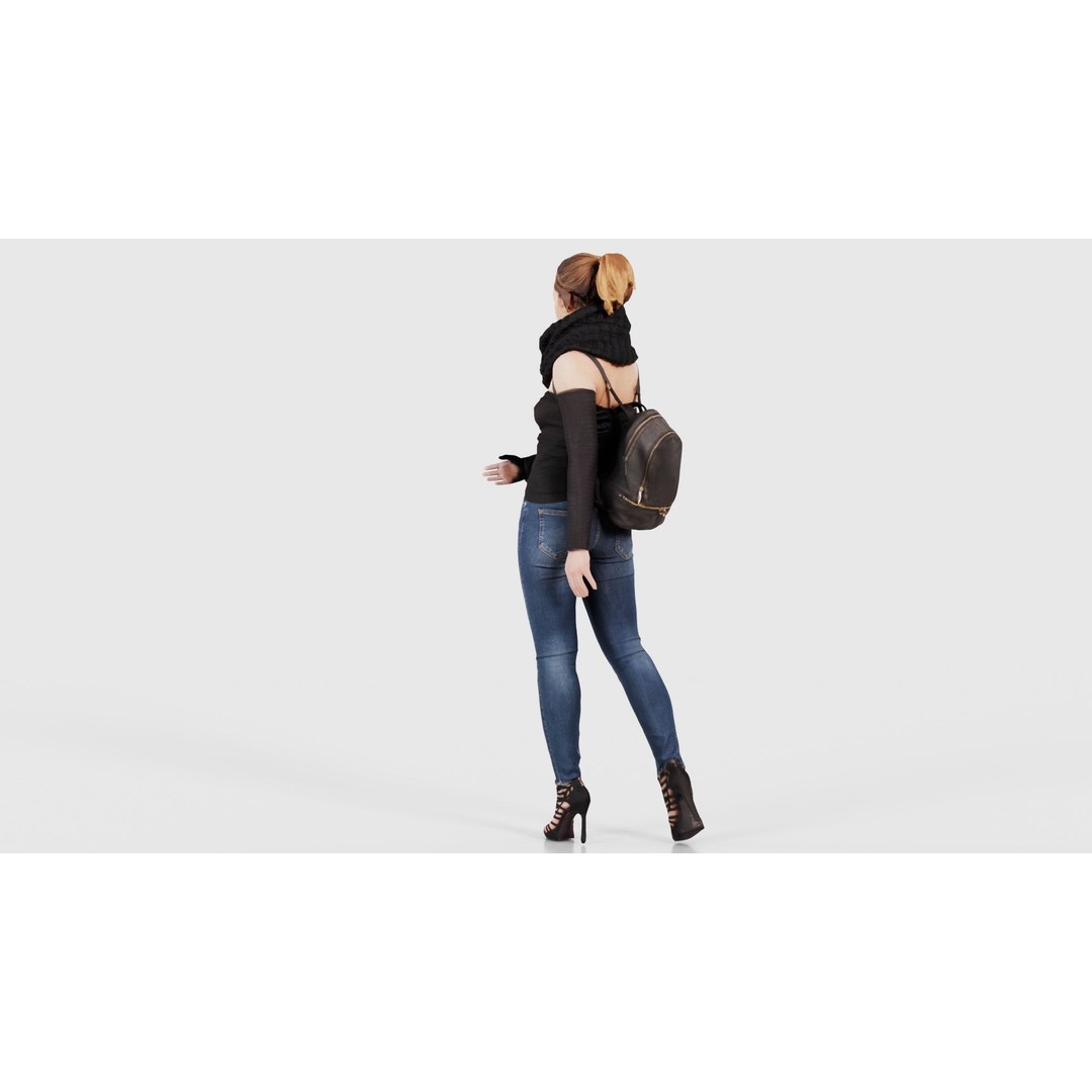 Woman 3D Model – Low Poly Character in Jeans and Scarf, FBX - View 23
