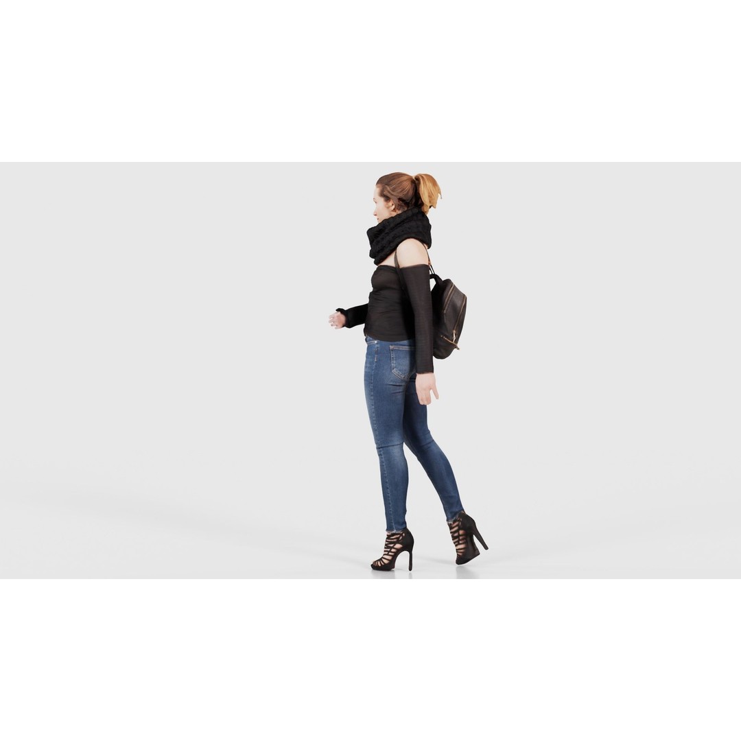 Woman 3D Model – Low Poly Character in Jeans and Scarf, FBX - View 24