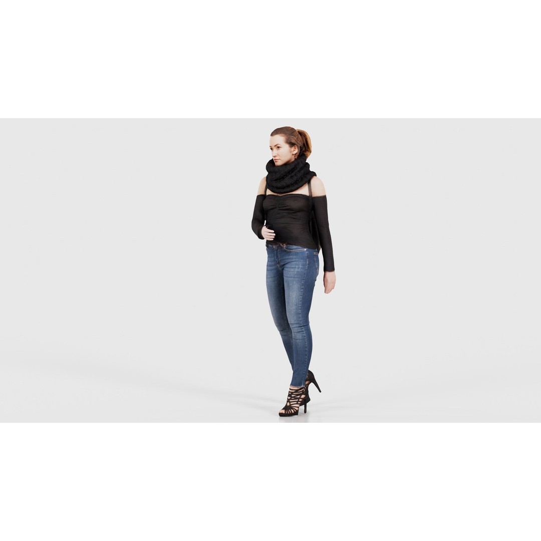 Woman 3D Model – Low Poly Character in Jeans and Scarf, FBX - View 26