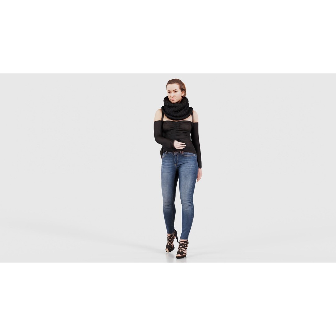 Woman 3D Model – Low Poly Character in Jeans and Scarf, FBX - View 27