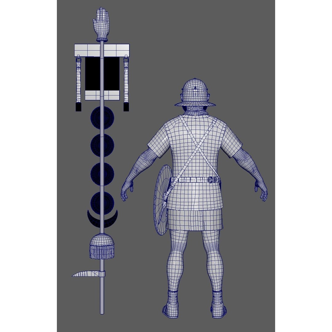 Roman Signifier Soldier 3D Model – Low Poly Character with Banner, FBX