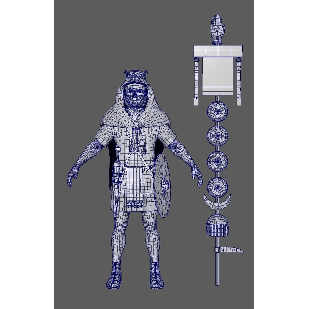 Roman Signifier Soldier 3D Model – Low Poly Character with Banner, FBX - View 10