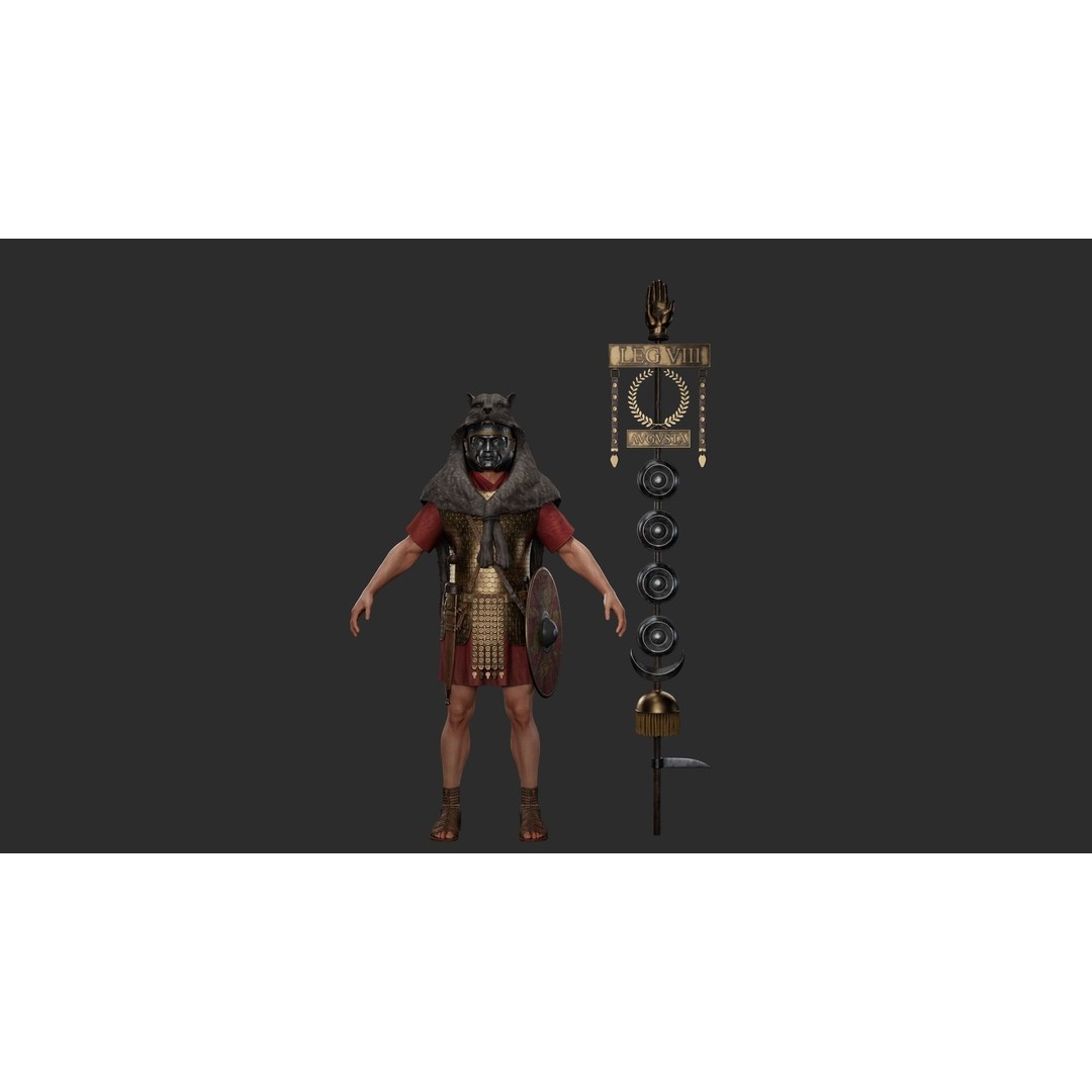 Roman Signifier Soldier 3D Model – Low Poly Character with Banner, FBX - View 3