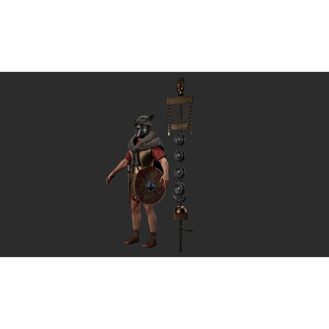 Roman Signifier Soldier 3D Model – Low Poly Character with Banner, FBX - View 4