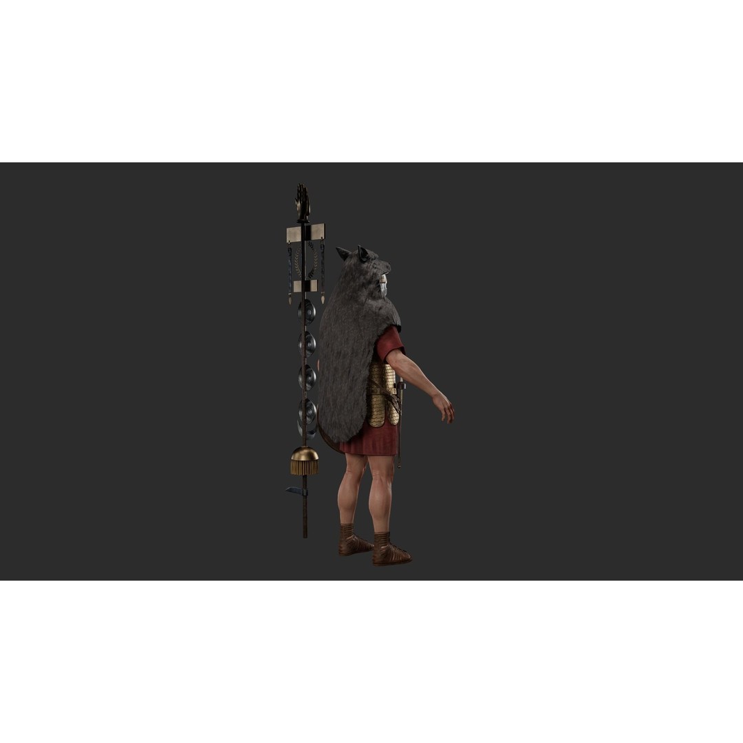 Roman Signifier Soldier 3D Model – Low Poly Character with Banner, FBX - View 5
