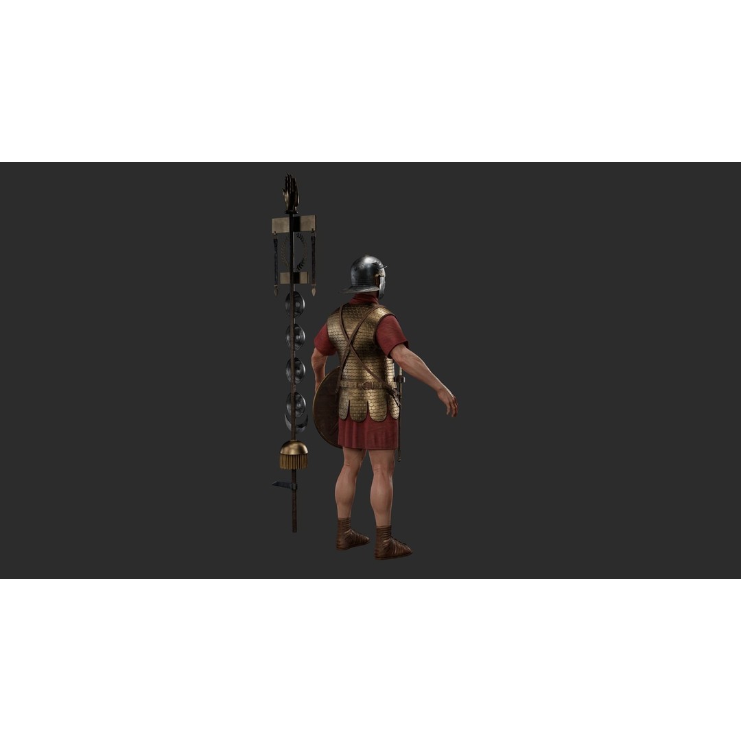 Roman Signifier Soldier 3D Model – Low Poly Character with Banner, FBX - View 6