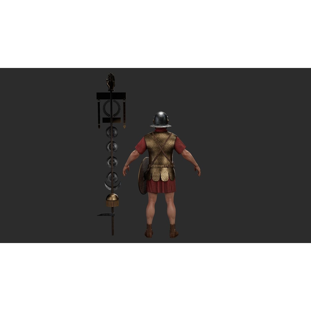 Roman Signifier Soldier 3D Model – Low Poly Character with Banner, FBX - View 7