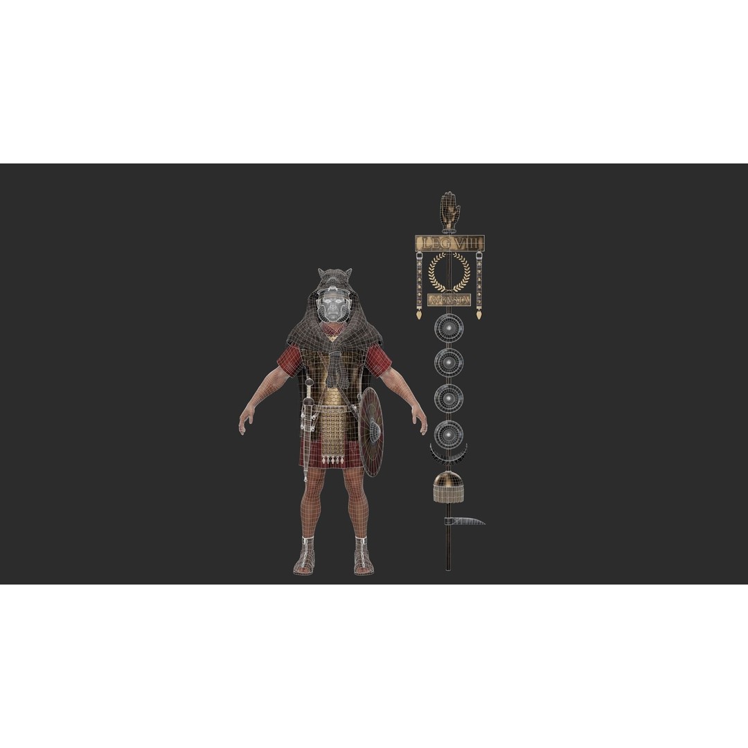 Roman Signifier Soldier 3D Model – Low Poly Character with Banner, FBX - View 8