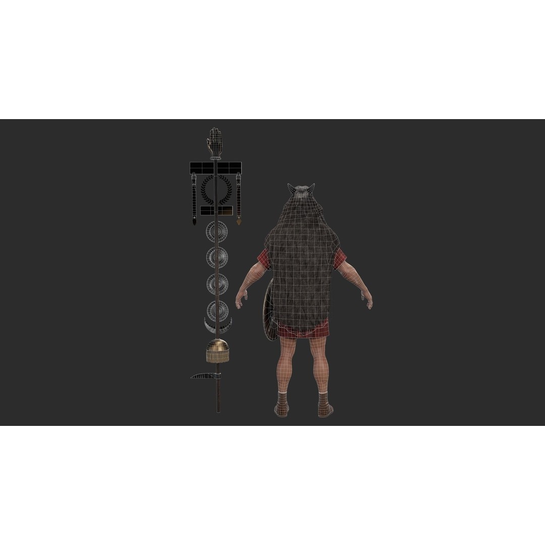 Roman Signifier Soldier 3D Model – Low Poly Character with Banner, FBX - View 9